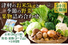 【５ヶ月定期便】津軽のお米5kgと季節の野菜・果物詰合せ　【02387-0011】