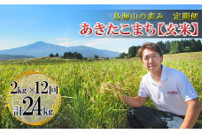《定期便》2kg×12ヶ月 鳥海山の恵み！秋田県産 あきたこまち ひの米（玄米）計24kg（2kg×12回連続）