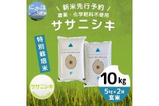 【令和5年産新米予約】【玄米】栽培期間中農薬・化学肥料不使用　特別栽培米ササニシキ10kg（5kg×2）
