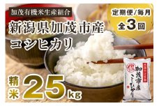 【定期便3回毎月お届け】新潟県加茂市産コシヒカリ 精米25kg（5kg×5）白米 加茂有機米生産組合 定期便