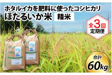 【訳あり】ほたるいか米（精米20kg）×3回 計60kg【3ヶ月定期便】