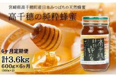 T-12 【6ヶ月定期便】日本みつばち 高千穂の純粋蜂蜜 300g×2本 セット